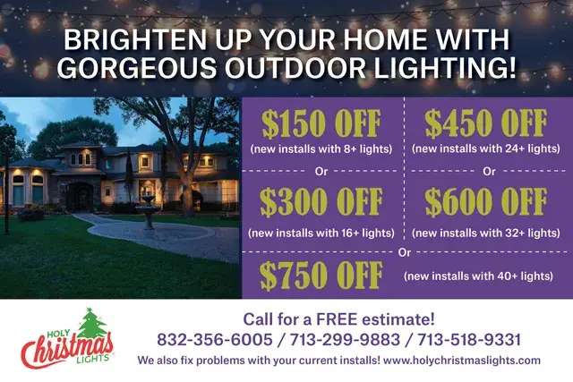 An example of the front of a direct mail postcard for a holiday lighting installer