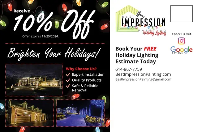 An example of the back of a direct mail postcard for a contractor specializing in Christmas lights