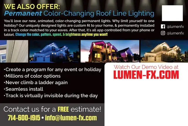 An example of the back of a direct mail postcard for an outdoor holiday lighting installer