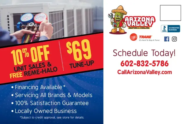 An example of the back of a direct mail postcard for an HVAC company