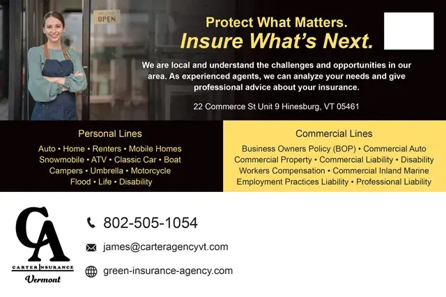 An example of the back of a direct mail postcard for an insurance agency