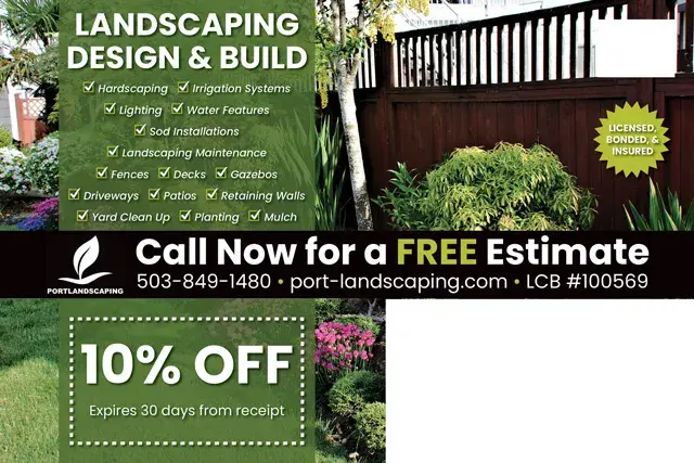 An example of the back of a direct mail postcard for a landscaping company