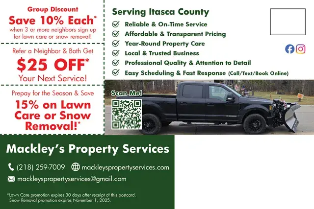 An example of the back of a direct mail postcard for a property services company