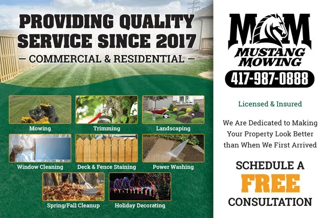 An example of the front of a direct mail postcard for a lawn care company