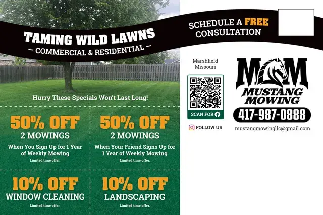 An example of the back of a direct mail postcard for a lawn care company