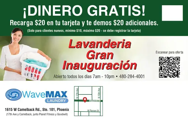 An example of the back of a direct mail postcard for a laundromat