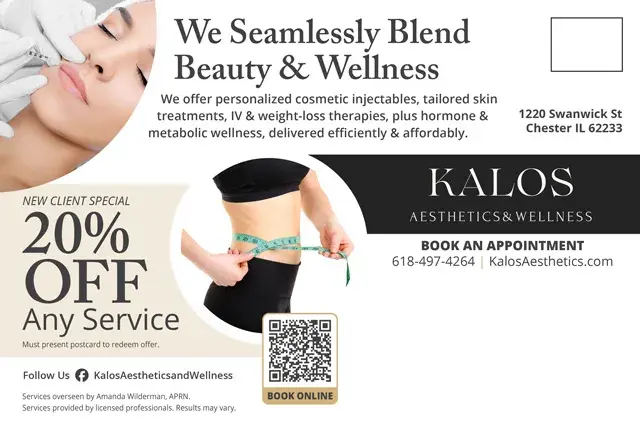 An example of the back of a direct mail postcard for a beauty and wellness center