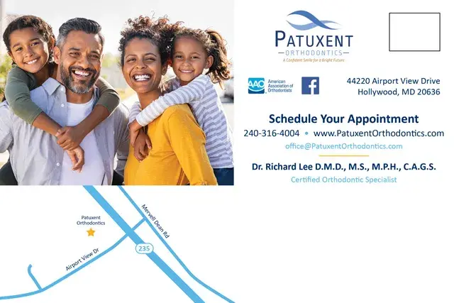 An example of the back of a direct mail postcard for an orthodontics office