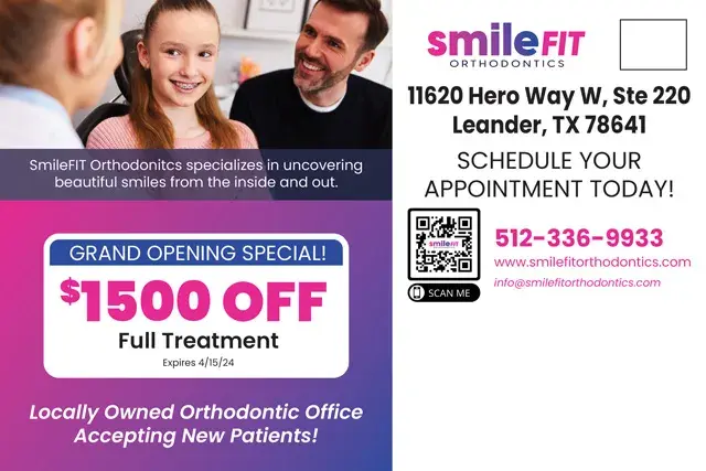 An example of the back of a direct mail postcard for an orthodontist's officeAn example of the front of a direct mail postcard for an orthodontics office