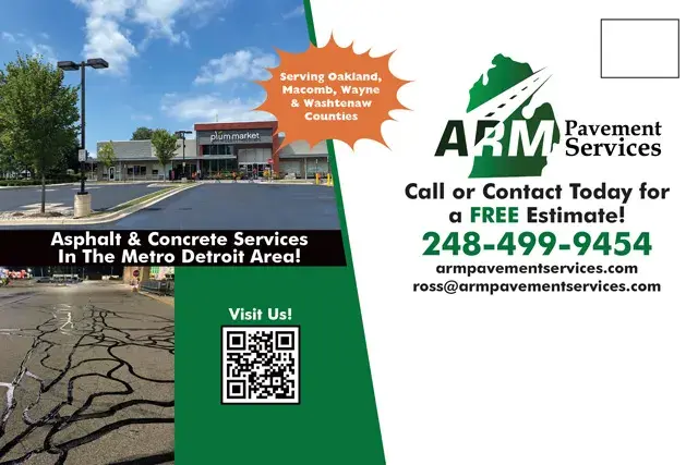 An example of the back of a direct mail postcard for an asphalt and concrete contractor