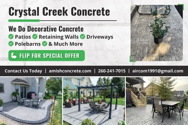 An example of the front of a direct mail postcard for a concrete contractor