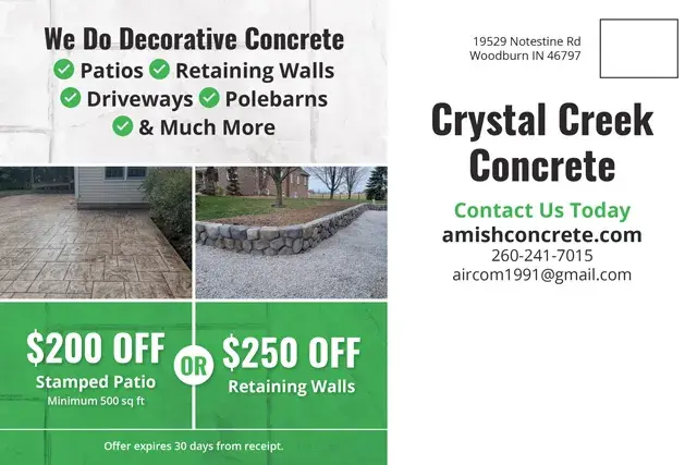 An example of the back of a direct mail postcard for a concrete contractor