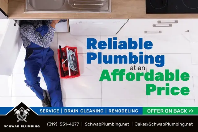 An example of the front of a direct mail postcard for a plumbing contractor