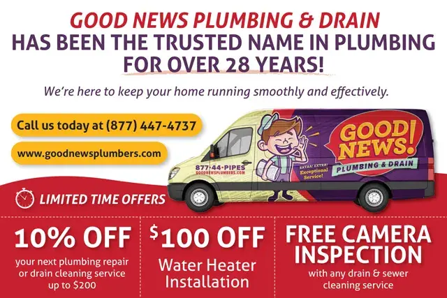An example of the front of a direct mail postcard for a plumber