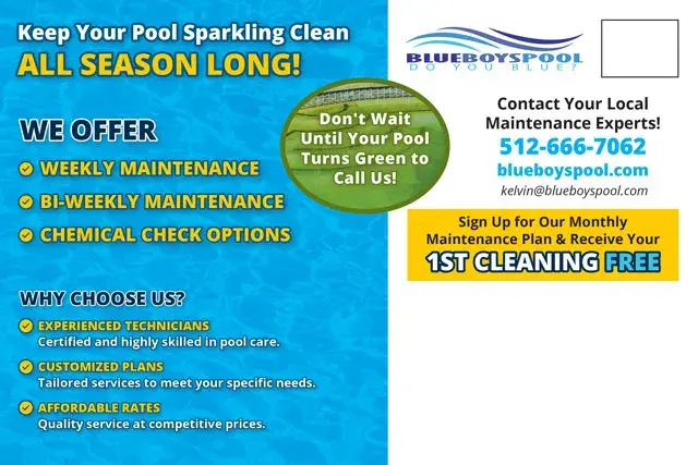 An example of the back of a direct mail postcard for a pool service company