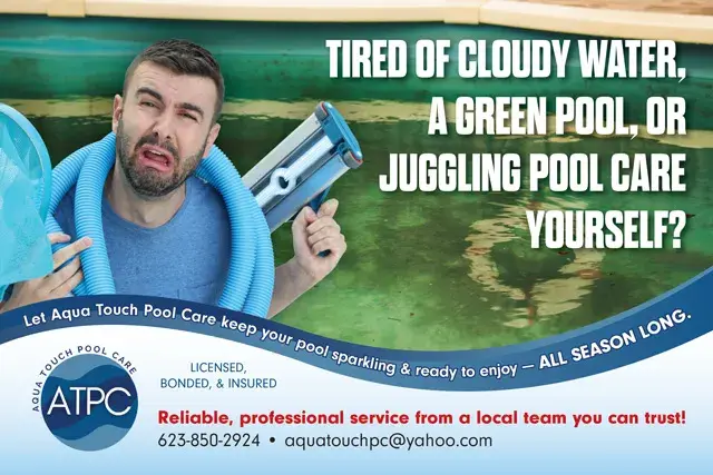 An example of the front of a direct mail postcard for a pool service company