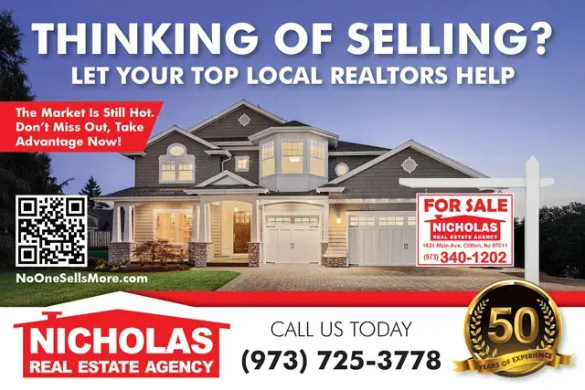 An example of the front of a direct mail postcard for a real estate company