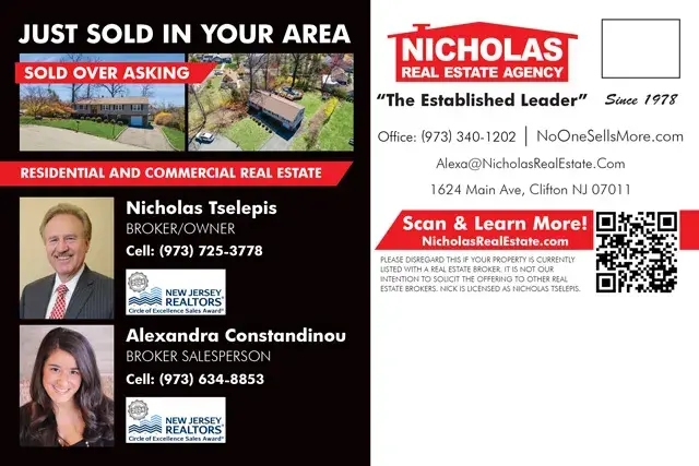 An example of the back of a direct mail postcard for a real estate company