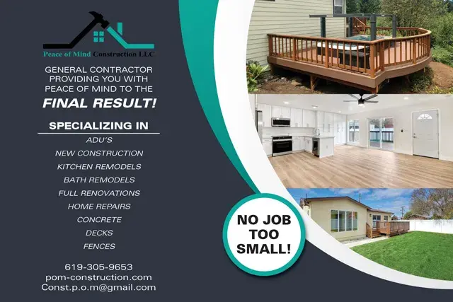 An example of the front of a direct mail postcard for a general contractor