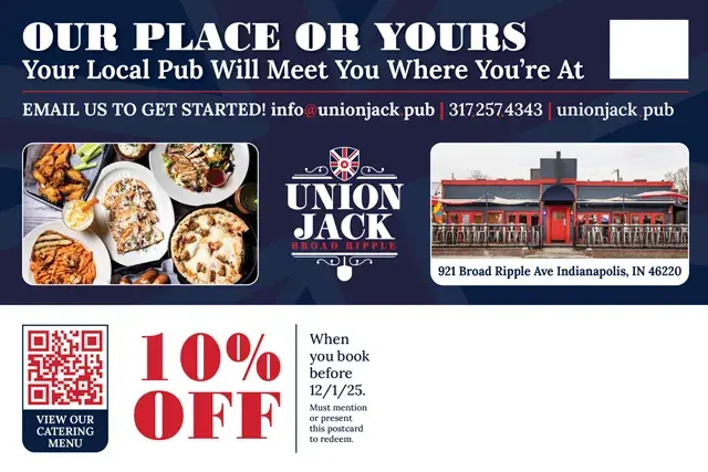 An example of the back of a direct mail postcard for an English pub