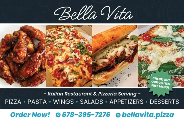 An example of the front of a direct mail postcard for a pizza restaurant