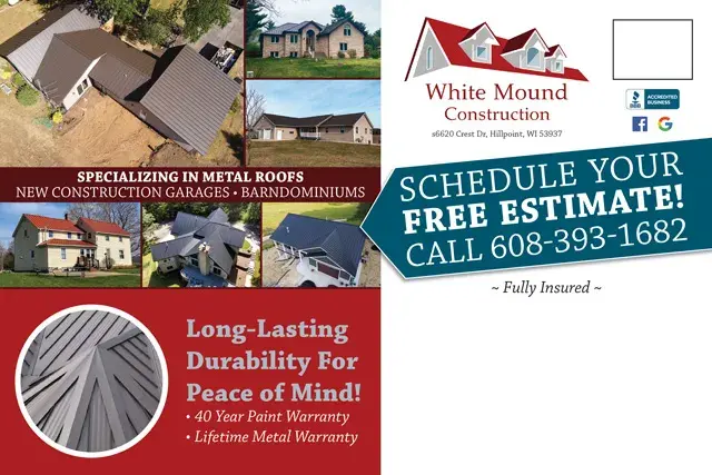 An example of the back of a direct mail postcard for a roofing contractor