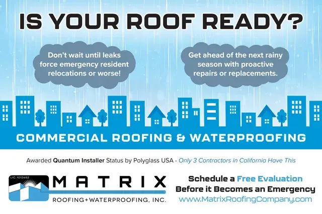 An example of the front of a direct mail postcard for a roofing company