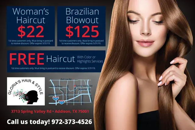 An example of the front of a direct mail postcard for a hair salon