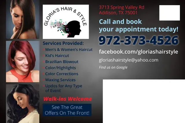 An example of the back of a direct mail postcard for a hair salon