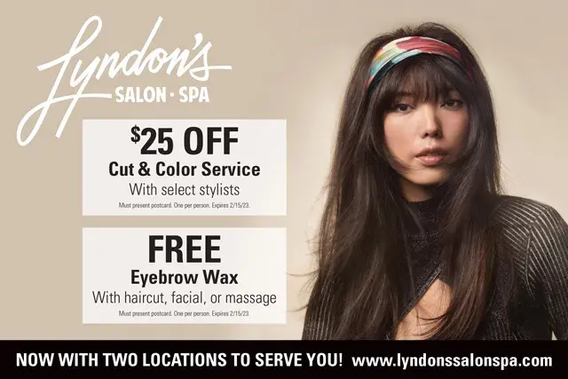 An example of the front of a direct mail postcard for a hair salon