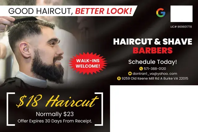An example of the back of a direct mail postcard for a hair salon