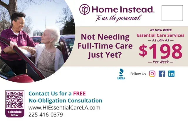 An example of the back of a direct mail postcard for in-home senior care services