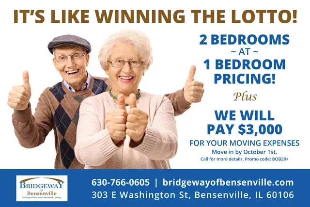 An example of the front of a direct mail postcard for a senior living center