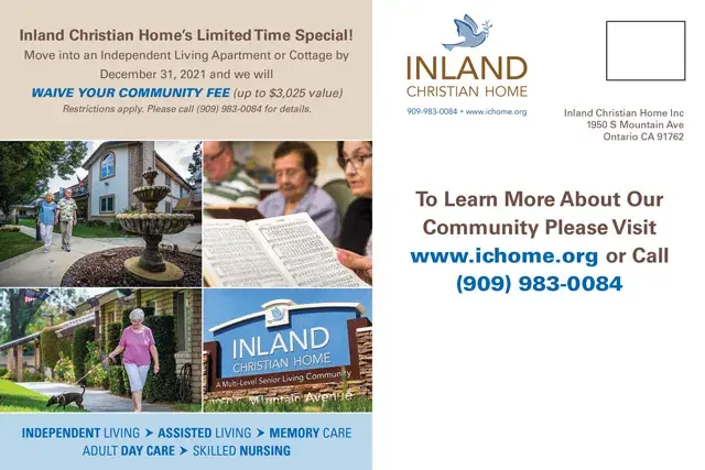An example of the back of a direct mail postcard for a Christian senior home
