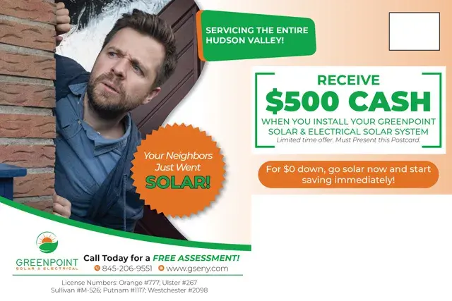 An example of the back of a direct mail postcard for a solar contractor