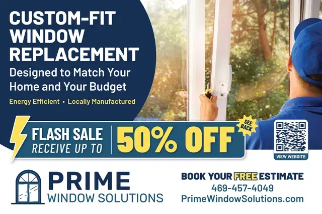 An example of the front of a direct mail postcard for a custom windows installer