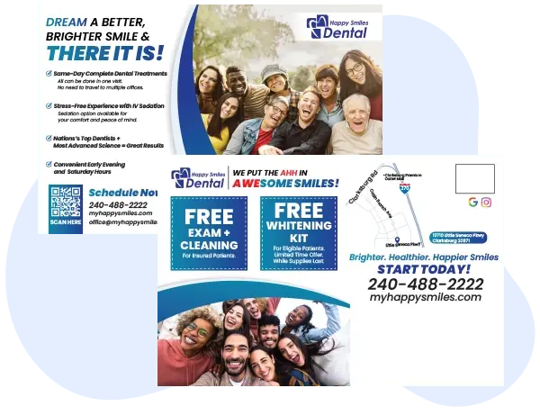 An example of an effective marketing mail postcard for a dental office.