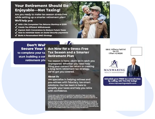 A sample effective financial advisor direct mail postcard